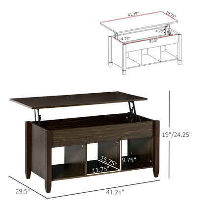 Lift Top Coffee Table with Hidden Storage Compartment and 3 Lower Shelves, Pop-Up Center Table for Living Room, Espresso Coffee Tables   at Gallery Canada