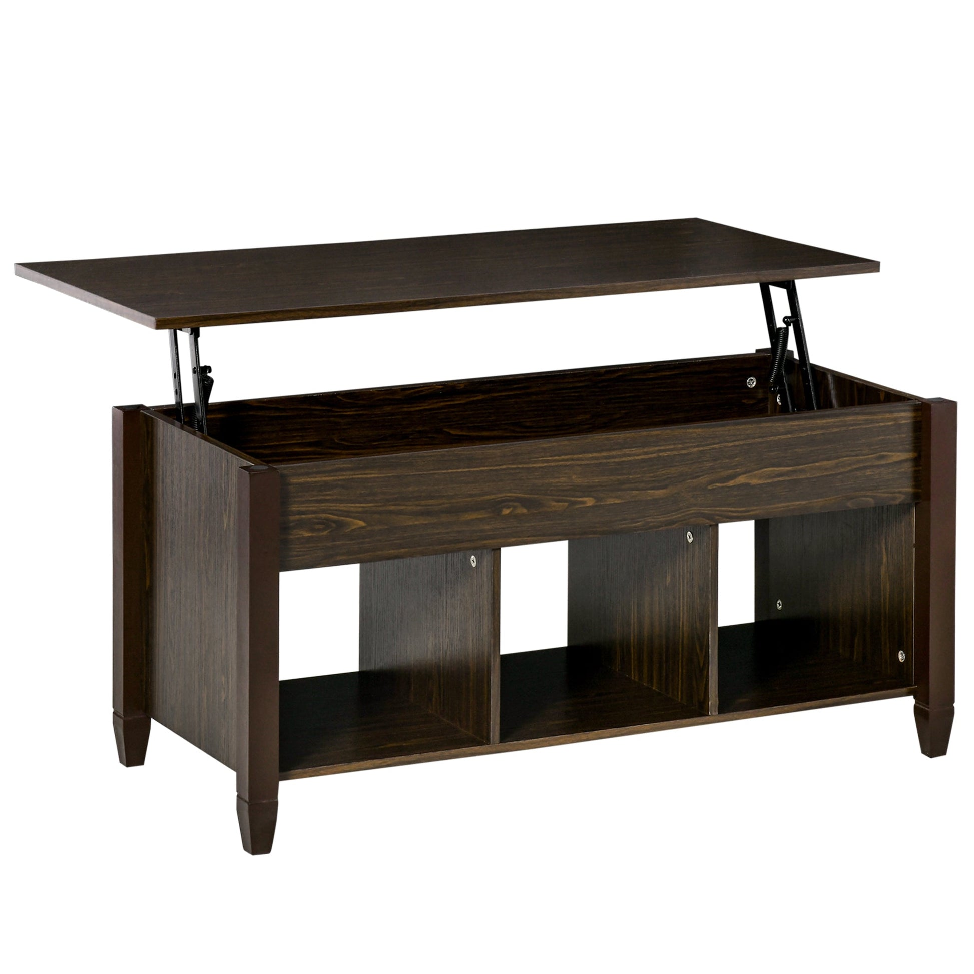 Lift Top Coffee Table with Hidden Storage Compartment and 3 Lower Shelves, Pop-Up Center Table for Living Room, Espresso Coffee Tables Espresso  at Gallery Canada