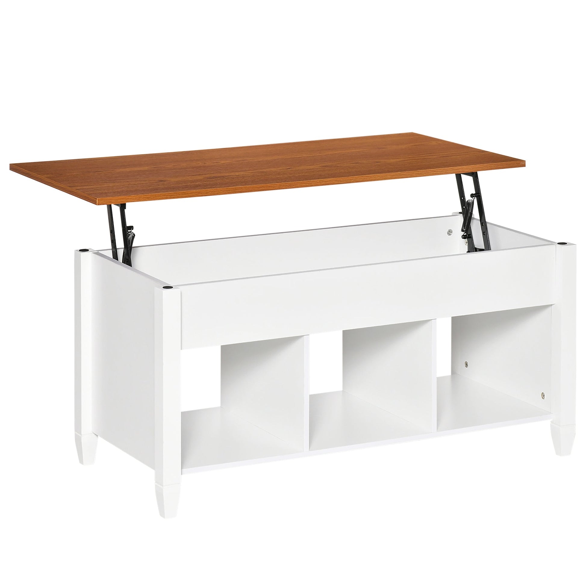 Lift Top Coffee Table with Hidden Storage Compartment and 3 Lower Shelves, Pop-Up Center Table for Living Room, White and Brown Coffee Tables Multi Colour  at Gallery Canada