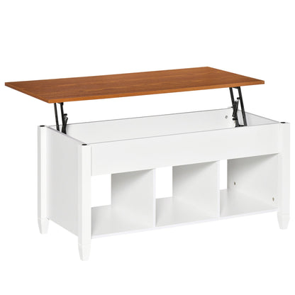 Lift Top Coffee Table with Hidden Storage Compartment and 3 Lower Shelves, Pop-Up Center Table for Living Room, White and Brown Coffee Tables Multi Colour  at Gallery Canada