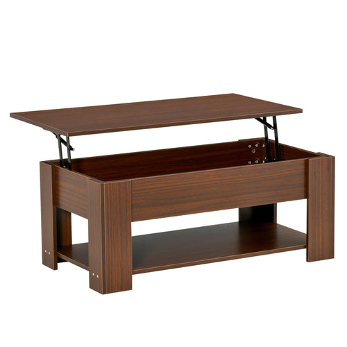 Lift Top Coffee Table with Hidden Storage Compartment and Open Shelf, Center Table for Living Room, Brown