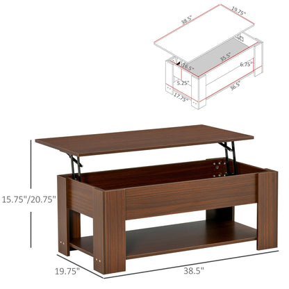 Lift Top Coffee Table with Hidden Storage Compartment and Open Shelf, Center Table for Living Room, Brown Coffee Tables Brown  at Gallery Canada