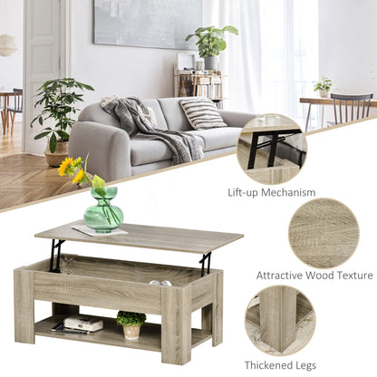 Lift Top Coffee Table with Hidden Storage Compartment and Open Shelf, Center Table for Living Room, Grey Coffee Tables   at Gallery Canada