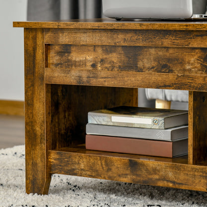 Lift Top Coffee Table with Hidden Storage Compartment and Open Shelves, Lift Tabletop Pop-Up Center Table for Living Room, Brown Coffee Tables   at Gallery Canada