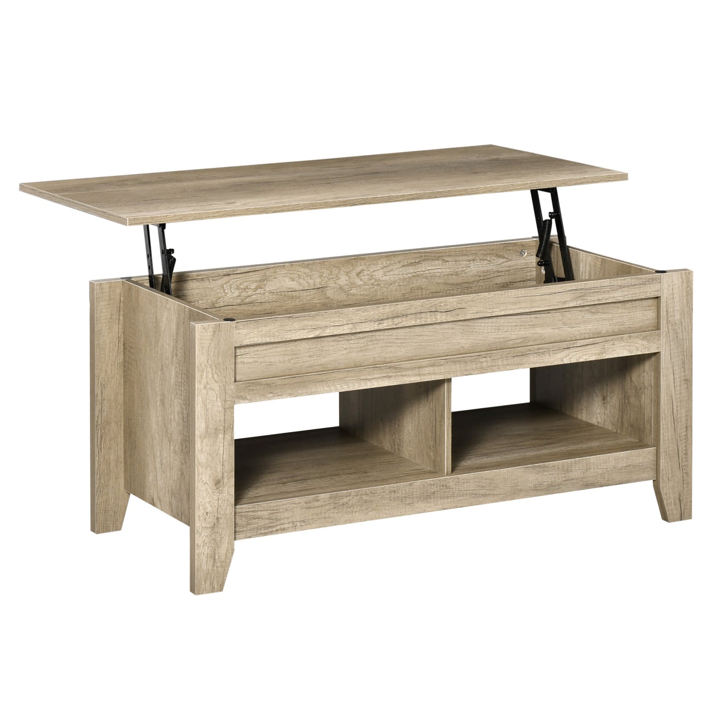 Lift Top Coffee Table with Hidden Storage Compartment and Open Shelves, Lift Tabletop Pop-Up Center Table for Living Room, Oak Effect Coffee Tables Oak  at Gallery Canada