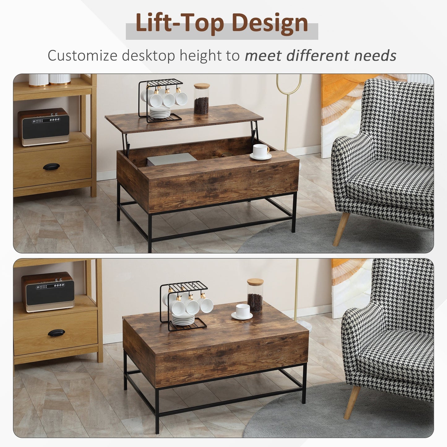 Lift Top Coffee Table with Hidden Storage Compartment Lift Tabletop Center Table for Living Room, Rustic Brown Coffee Tables   at Gallery Canada