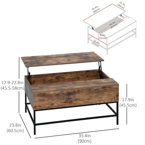 Lift Top Coffee Table with Hidden Storage Compartment Lift Tabletop Center Table for Living Room, Rustic Brown