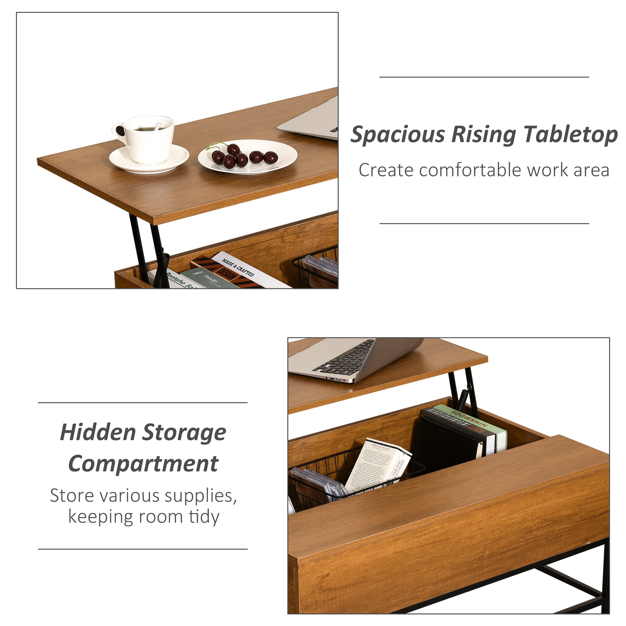 Lift Top Coffee Table with Hidden Storage Compartment Lift Tabletop Center Table for Living Room, Teak Coffee Tables   at Gallery Canada