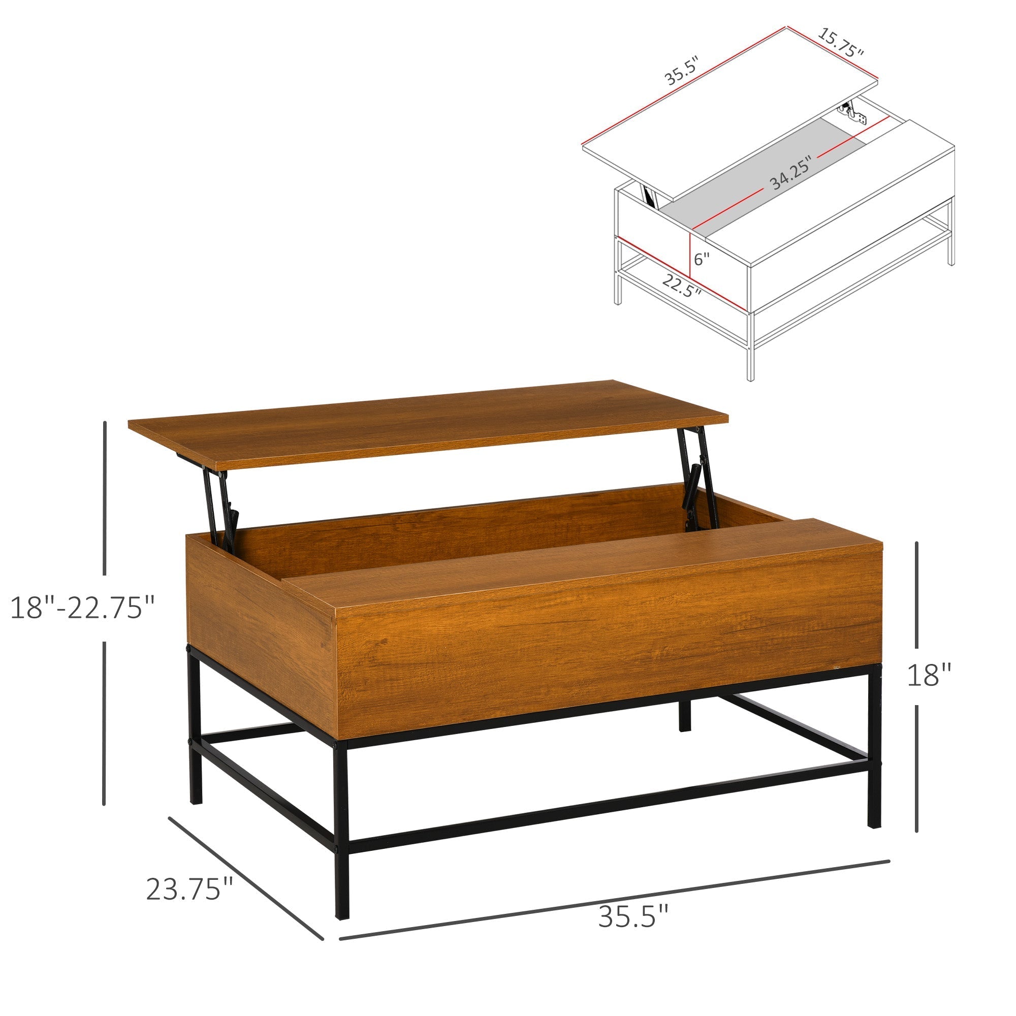 Lift Top Coffee Table with Hidden Storage Compartment Lift Tabletop Center Table for Living Room, Teak Coffee Tables   at Gallery Canada