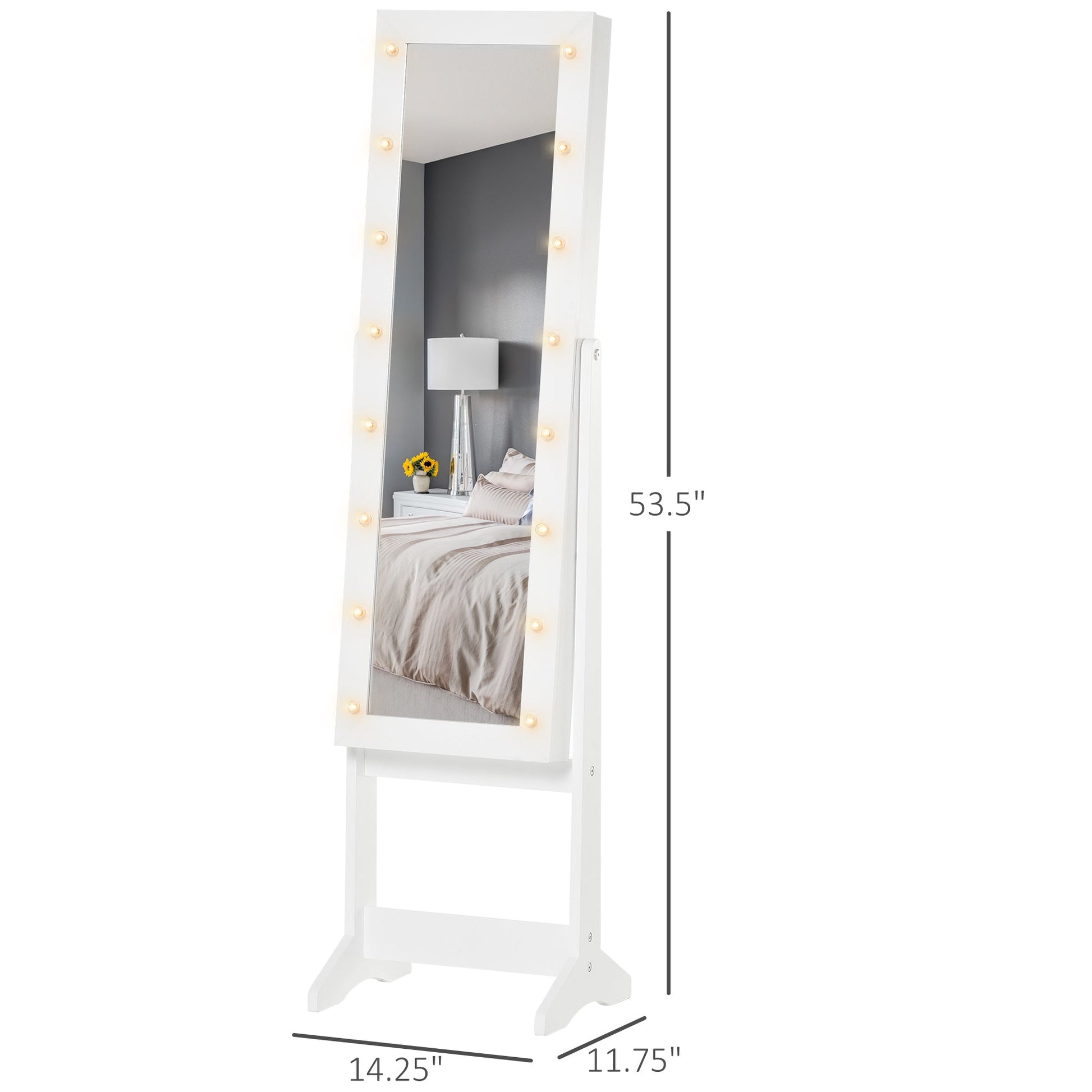 LED Lighted Mirrored Jewelry Armoire Organizer, Adjustable, Free Standing, Warm White Jewelry Armoire & Jewellery Mirror Cabinets   at Gallery Canada