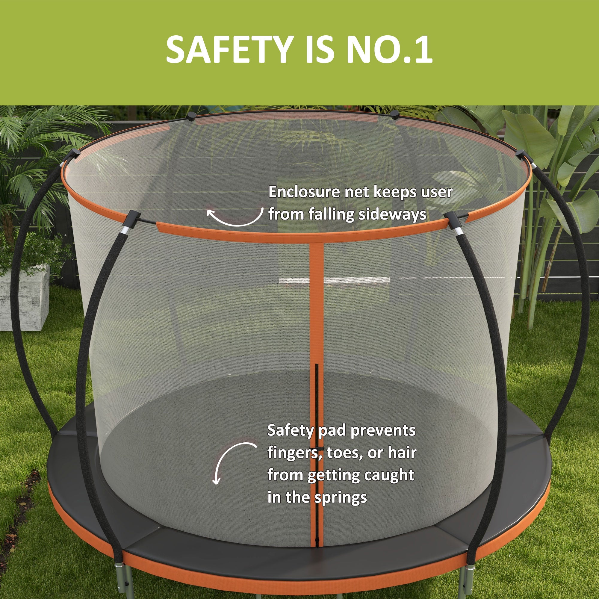 8ft Outdoor Trampoline with Enclosure Net and Ladder, Backyard Fitness Trampoline for Teens and Adults Trampolines at Gallery Canada