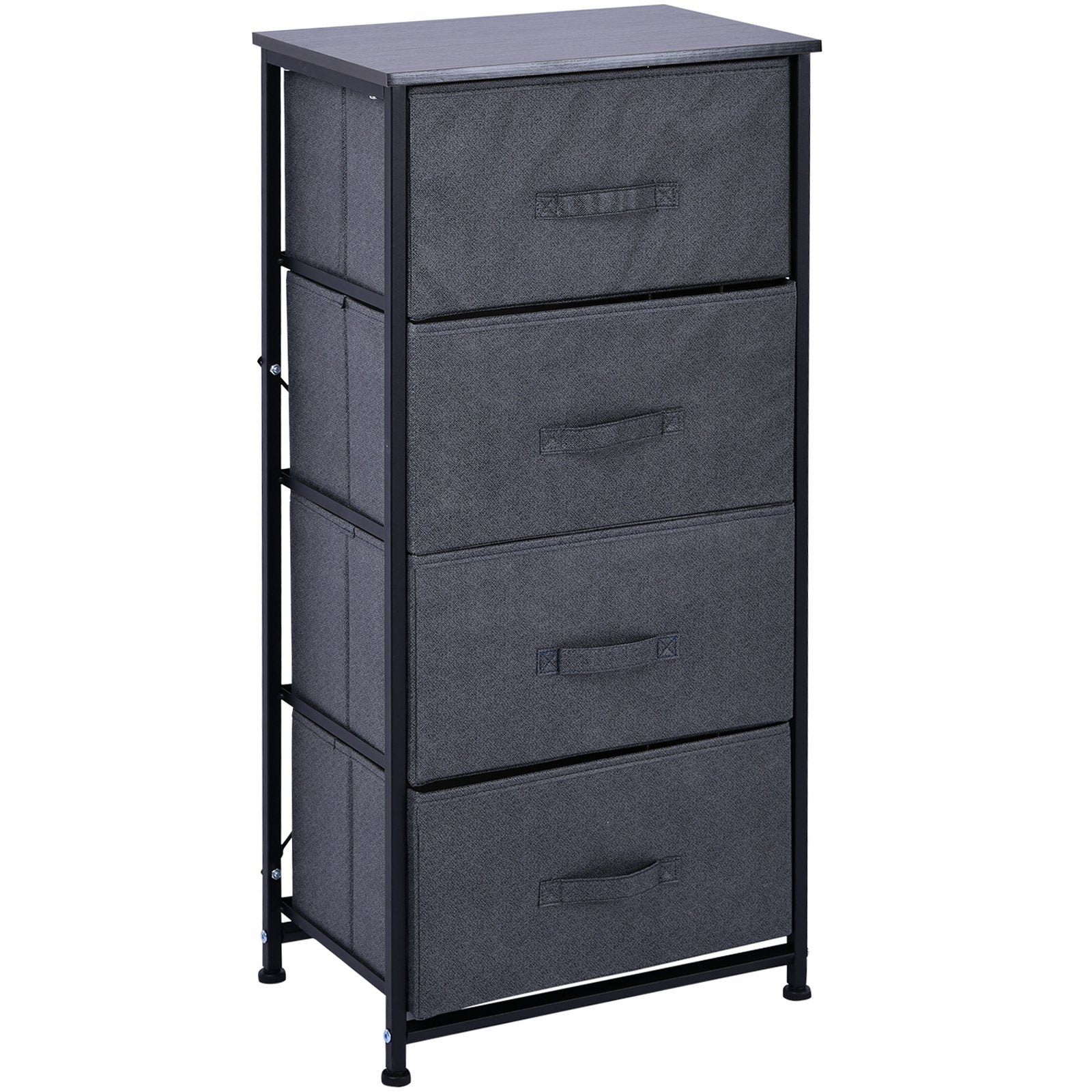 Linen Drawer Cabinet Organizer Storage Dresser Tower with 4 Removable Drawer Metal Frame Adjustable Feet for Living Room, Kitchen, Bathroom, Black Storage Cabinets   at Gallery Canada