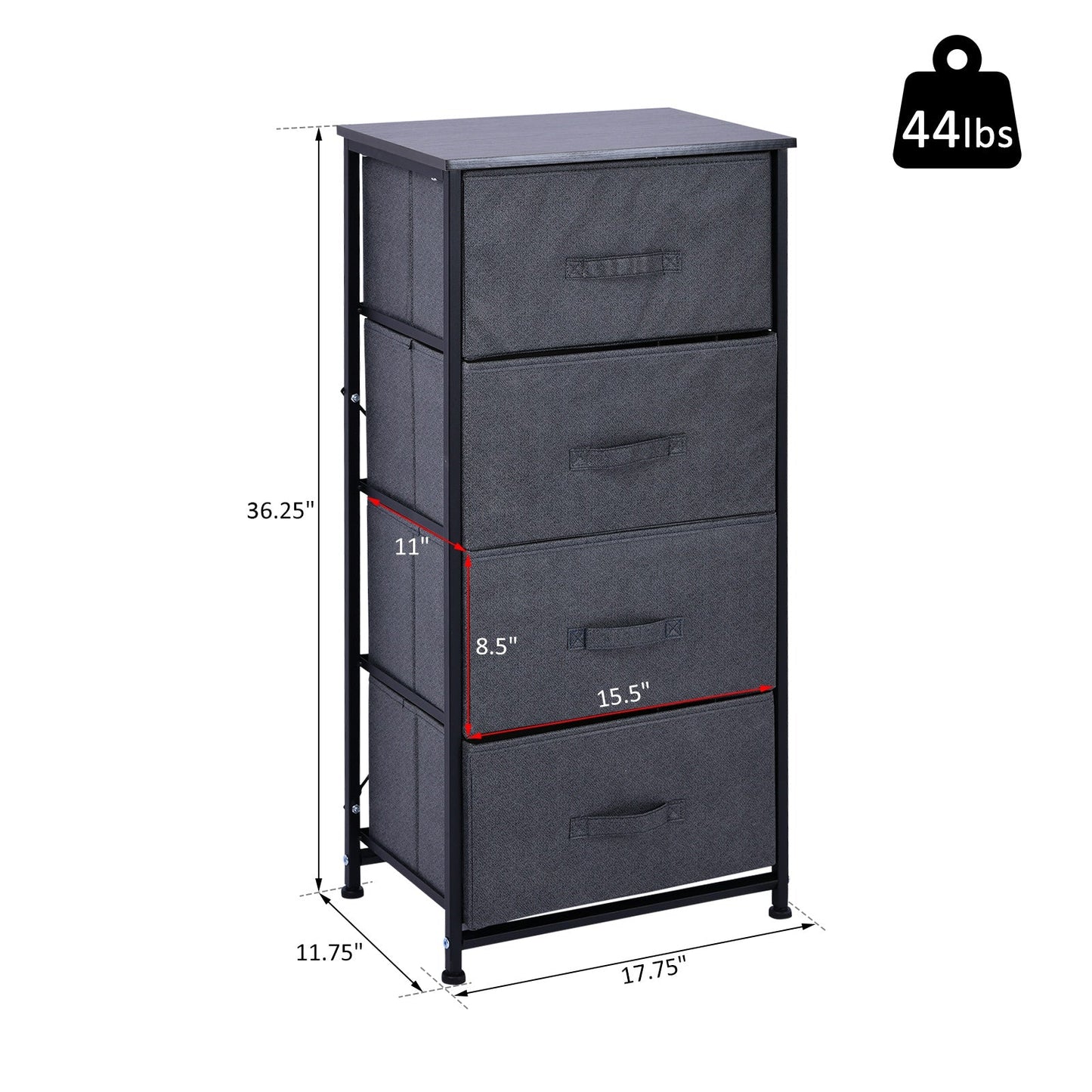 Linen Drawer Cabinet Organizer Storage Dresser Tower with 4 Removable Drawer Metal Frame Adjustable Feet for Living Room, Kitchen, Bathroom, Black Storage Cabinets Multi Colour  at Gallery Canada