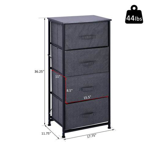 Linen Drawer Cabinet Organizer Storage Dresser Tower with 4 Removable Drawer Metal Frame Adjustable Feet for Living Room, Kitchen, Bathroom, Black