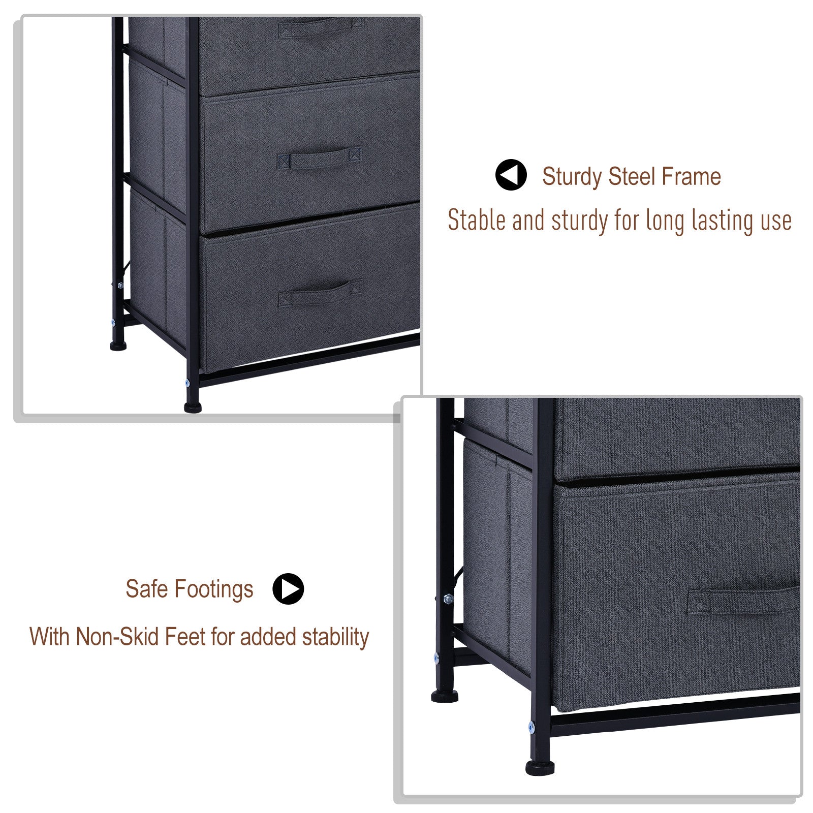 Linen Drawer Cabinet Organizer Storage Dresser Tower with 4 Removable Drawer Metal Frame Adjustable Feet for Living Room, Kitchen, Bathroom, Black Storage Cabinets   at Gallery Canada