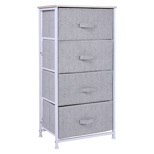 Linen Drawer Cabinet Organizer Storage Dresser Tower with 4 Removable Drawer Metal Frame Adjustable Feet for Living Room, Kitchen, Bathroom, White