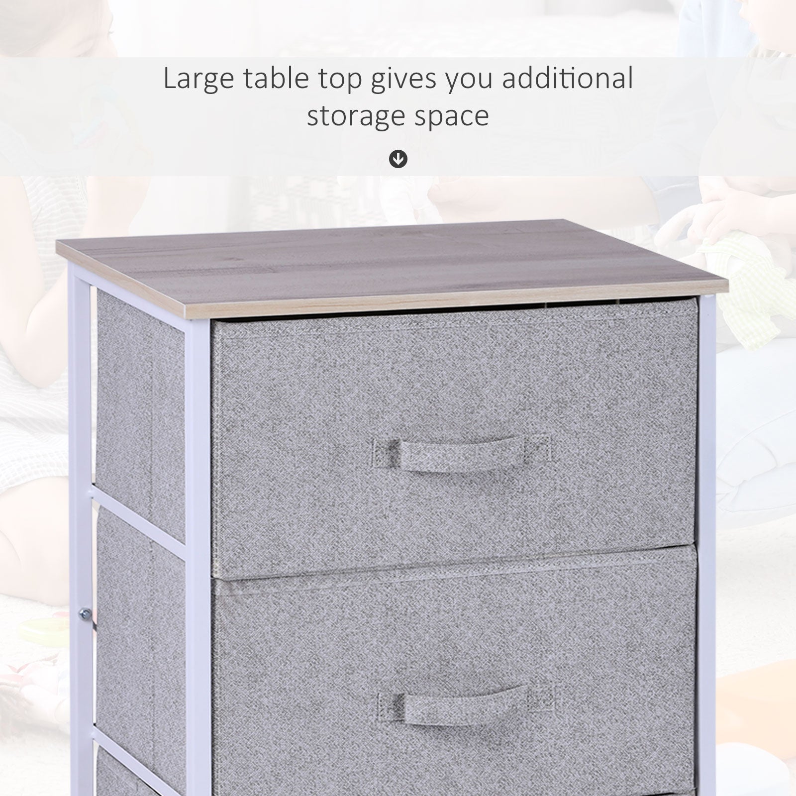 Linen Drawer Cabinet Organizer Storage Dresser Tower with 4 Removable Drawer Metal Frame Adjustable Feet for Living Room, Kitchen, Bathroom, White Storage Cabinets   at Gallery Canada