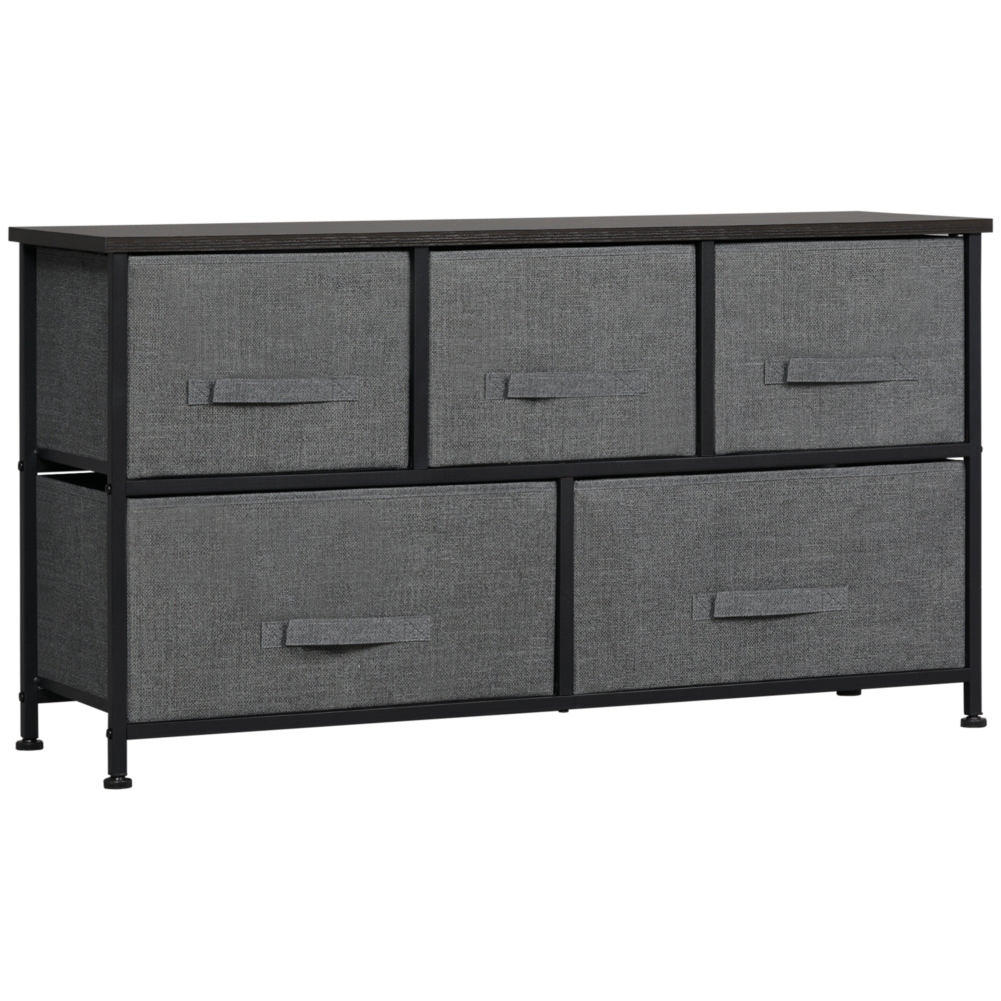 Linen Drawer Cabinet Organizer Storage Dresser Tower with 5 Removable Drawer Metal Frame Adjustable Feet for Living Room, Kitchen, Bathroom, Dark Grey Storage Cabinets Dark Grey  at Gallery Canada