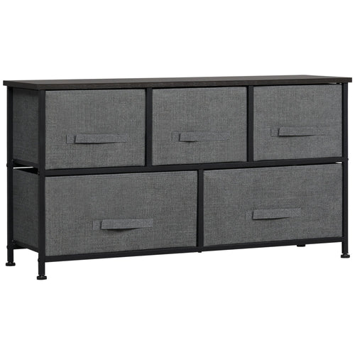 Linen Drawer Cabinet Organizer Storage Dresser Tower with 5 Removable Drawer Metal Frame Adjustable Feet for Living Room, Kitchen, Bathroom, Dark Grey