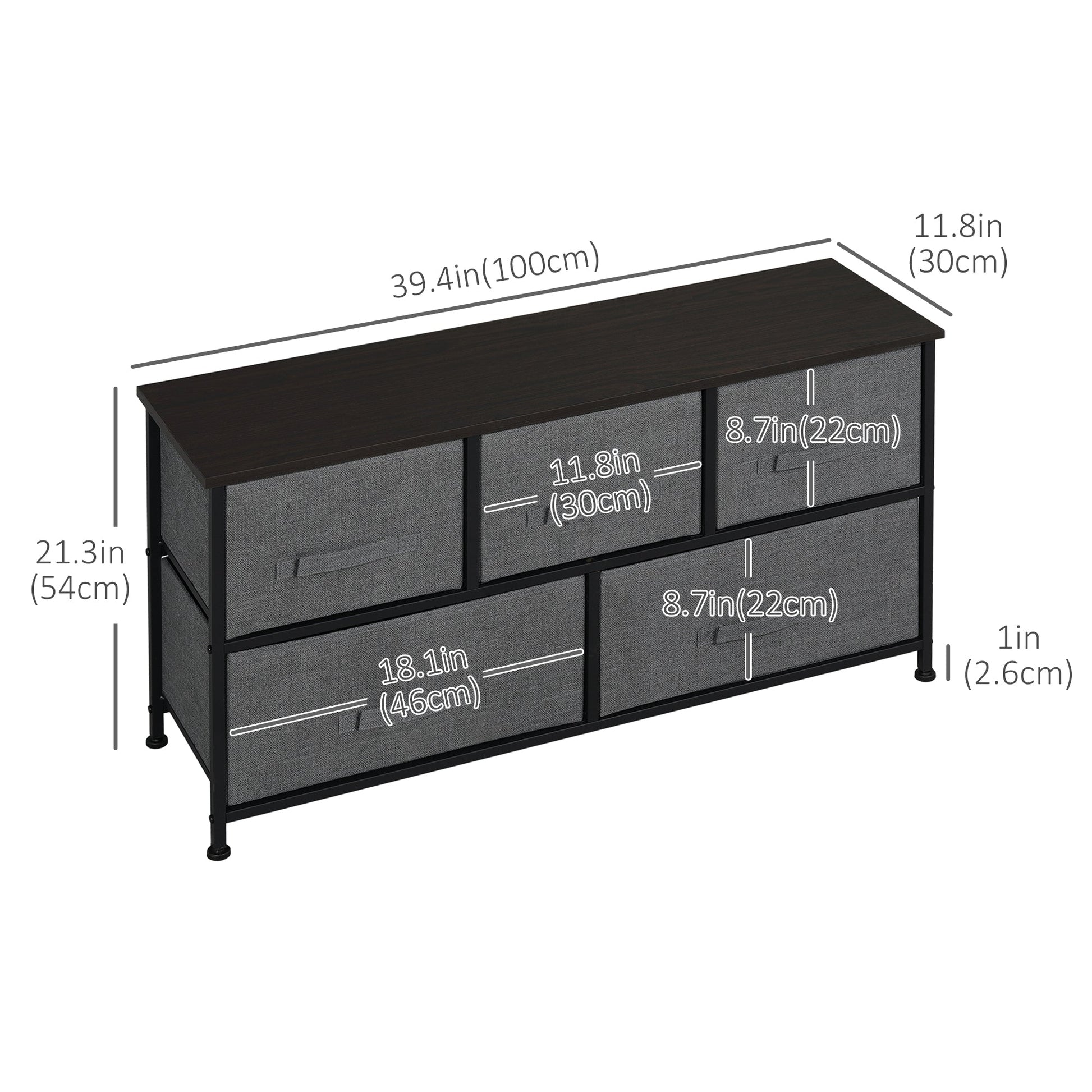 Linen Drawer Cabinet Organizer Storage Dresser Tower with 5 Removable Drawer Metal Frame Adjustable Feet for Living Room, Kitchen, Bathroom, Dark Grey Storage Cabinets   at Gallery Canada