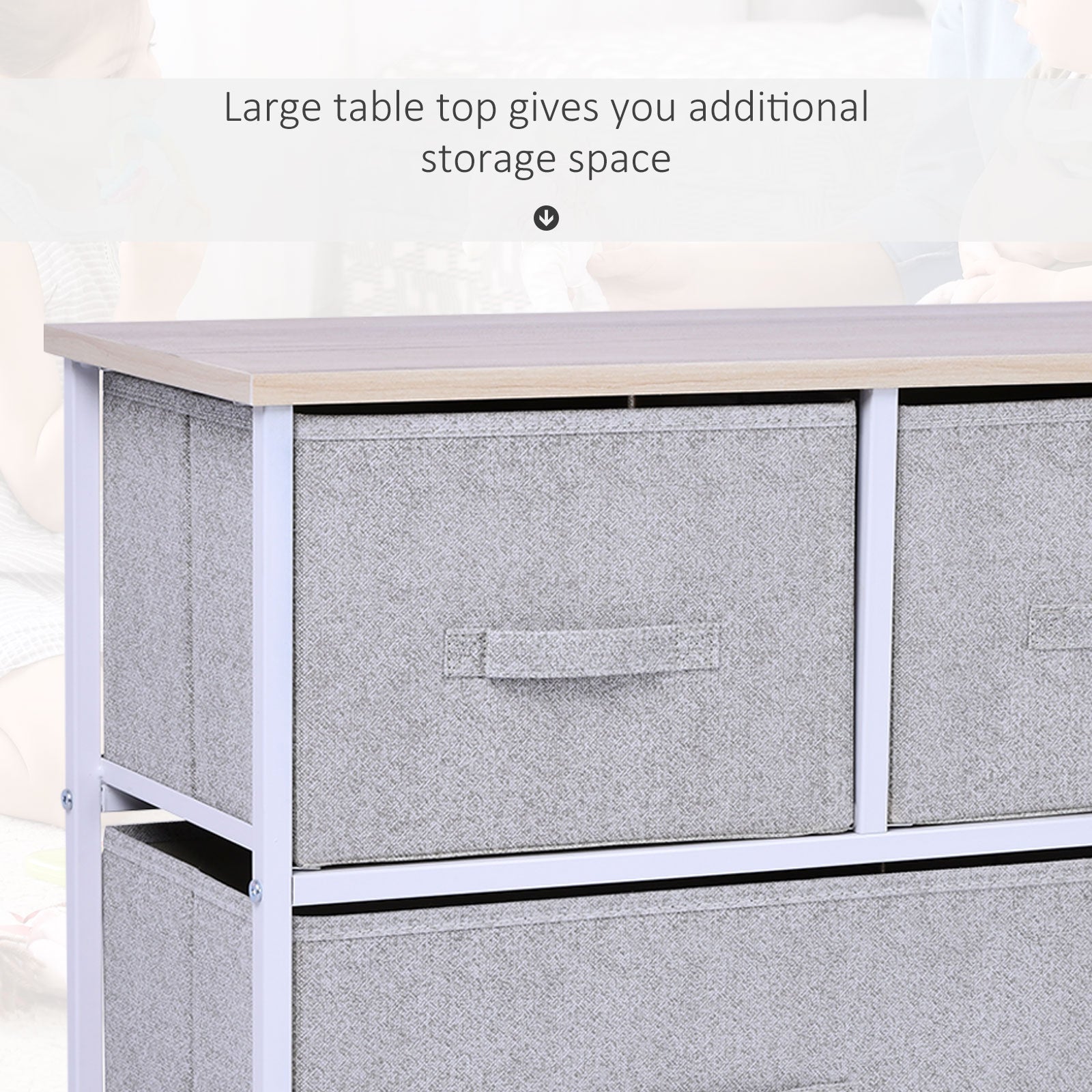 Linen Drawer Cabinet Organizer Storage Dresser Tower with 5 Removable Drawer Metal Frame Adjustable Feet for Living Room, Kitchen, Bathroom, Grey Storage Cabinets   at Gallery Canada