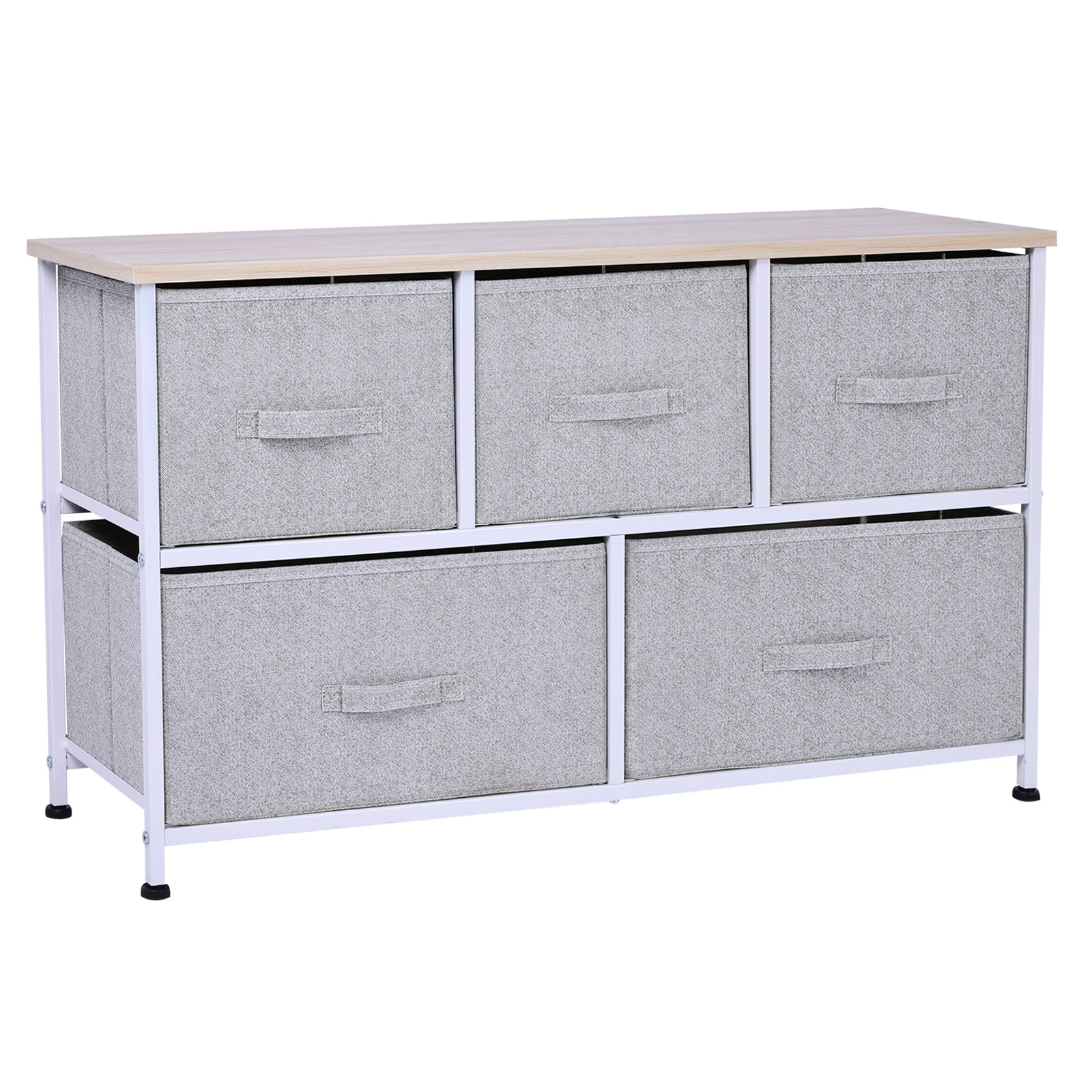 Linen Drawer Cabinet Organizer Storage Dresser Tower with 5 Removable Drawer Metal Frame Adjustable Feet for Living Room, Kitchen, Bathroom, Grey Storage Cabinets Grey  at Gallery Canada