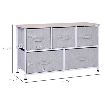 Linen Drawer Cabinet Organizer Storage Dresser Tower with 5 Removable Drawer Metal Frame Adjustable Feet for Living Room, Kitchen, Bathroom, Grey Storage Cabinets   at Gallery Canada