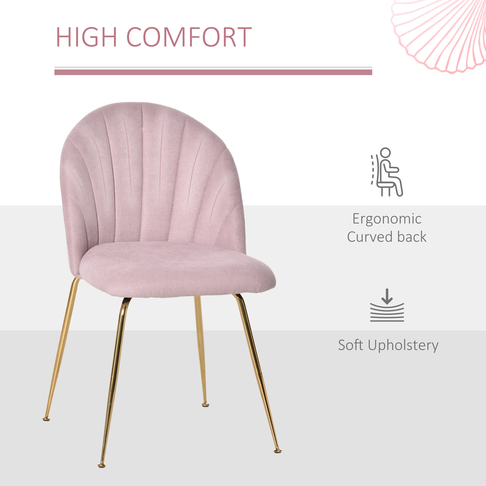 Modern Dining Chair Set of 2, Accent Chair Leisure Accent Chair with Gold Metal Legs and Linen-Touch Fabric, Pink Bar Stools   at Gallery Canada