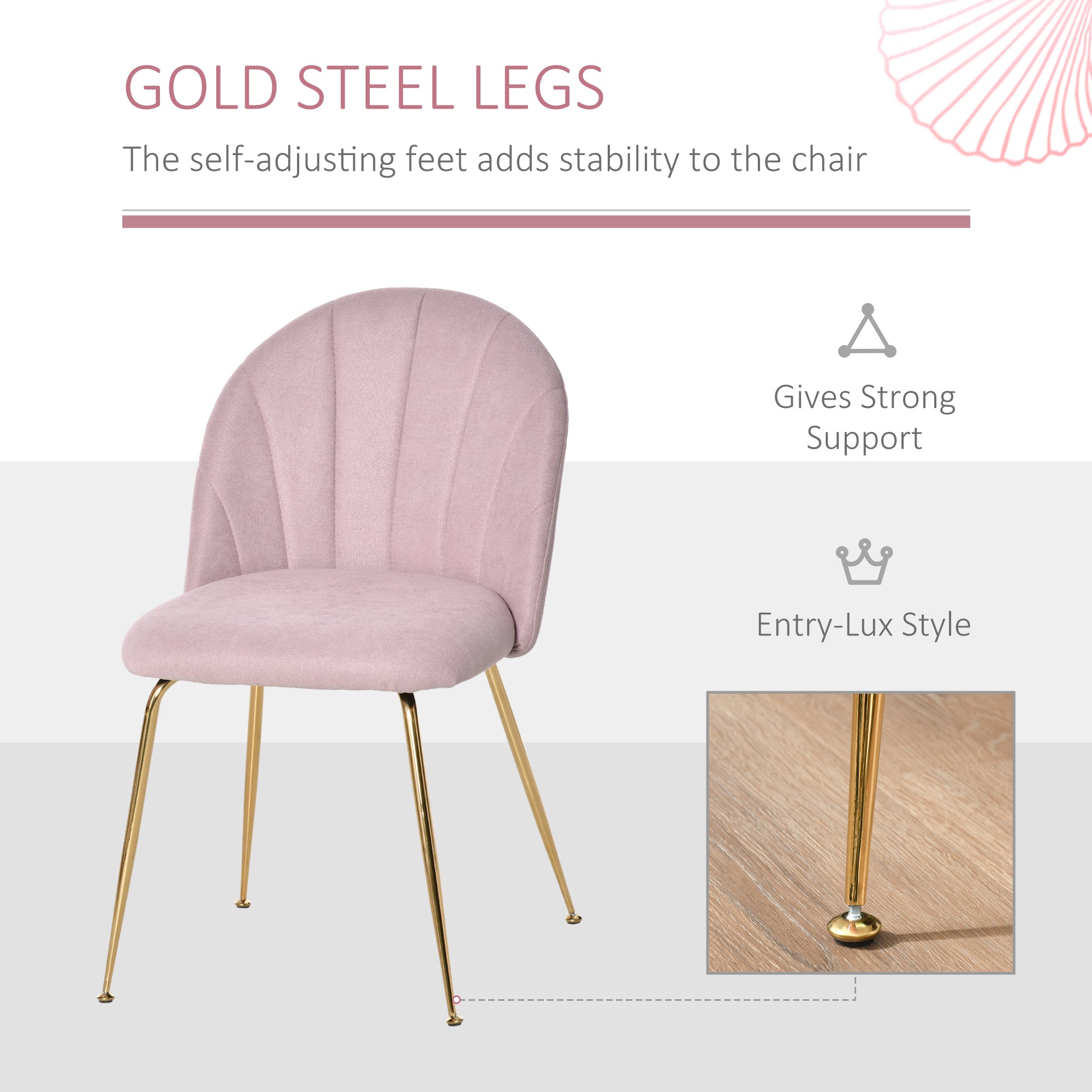 Modern Dining Chair Set of 2, Accent Chair Leisure Accent Chair with Gold Metal Legs and Linen-Touch Fabric, Pink Bar Stools   at Gallery Canada