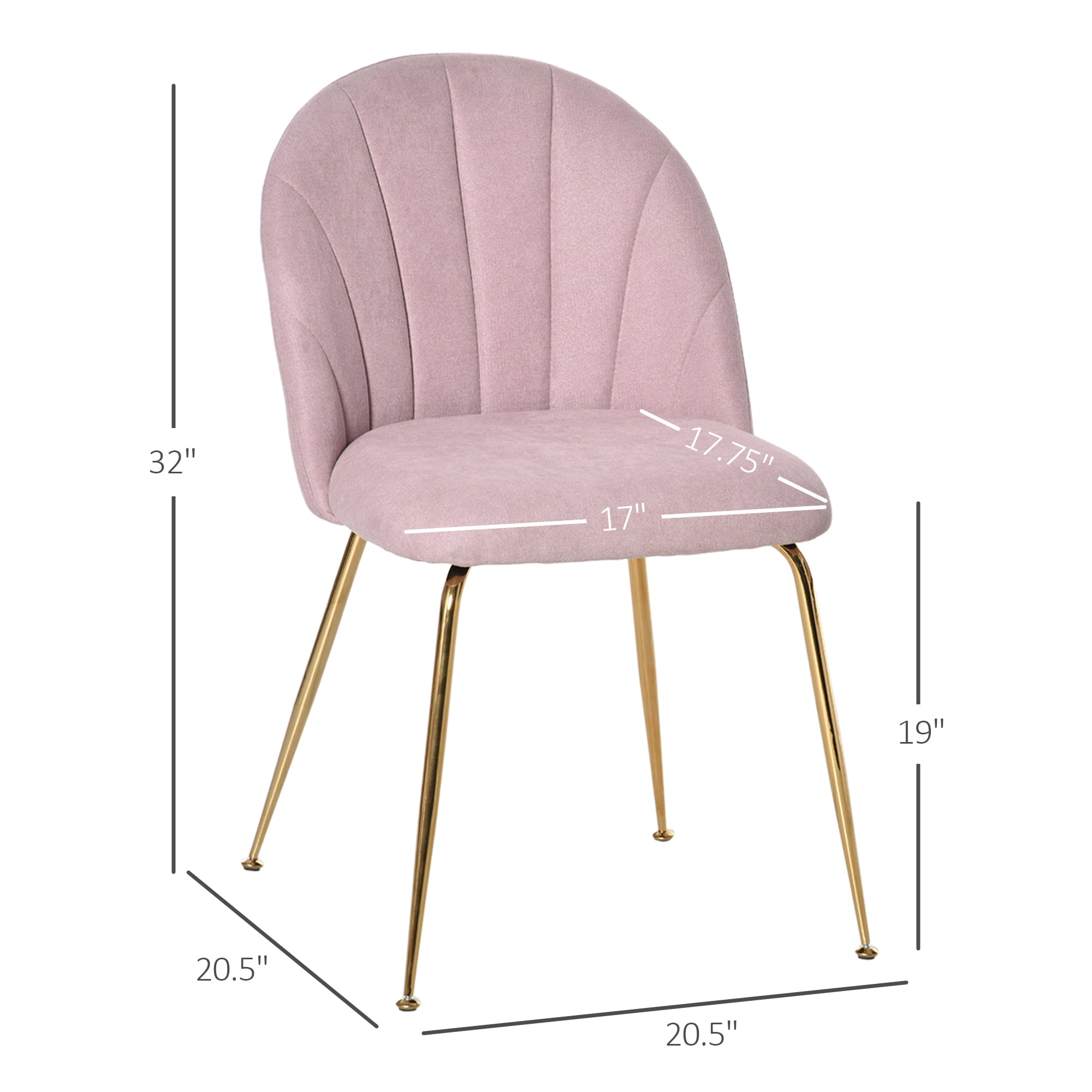 Modern Dining Chair Set of 2, Accent Chair Leisure Accent Chair with Gold Metal Legs and Linen-Touch Fabric, Pink Bar Stools Pink  at Gallery Canada