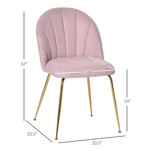 Modern Dining Chair Set of 2, Accent Chair Leisure Accent Chair with Gold Metal Legs and Linen-Touch Fabric, Pink