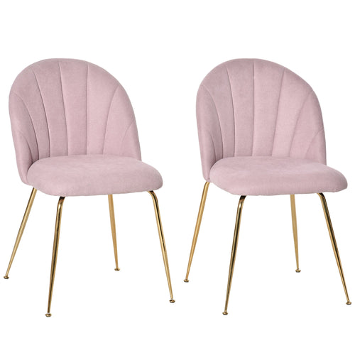 Modern Dining Chair Set of 2, Accent Chair Leisure Accent Chair with Gold Metal Legs and Linen-Touch Fabric, Pink