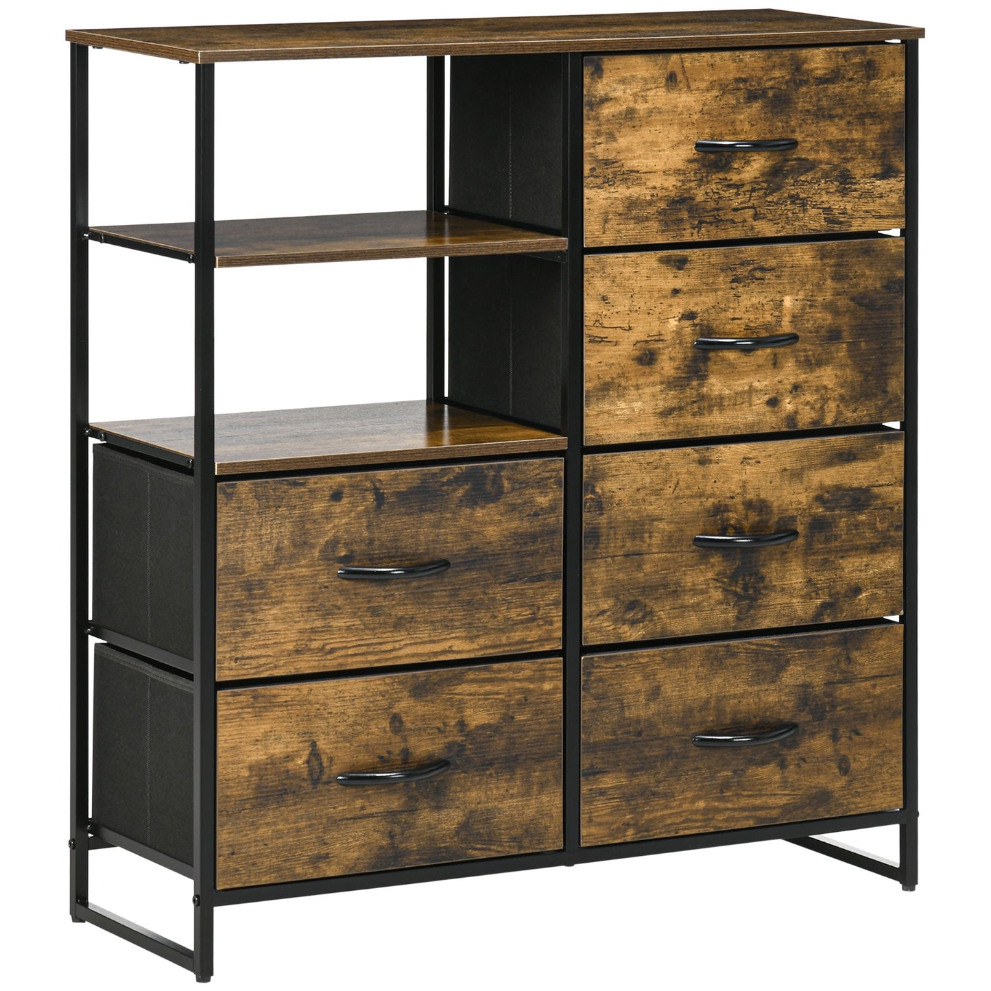 Living Room Storage Cabinet, Industrial Accent Cabinet with 6 Fabric Bins, 2 Open Shelves for Living Room, Rustic Brown Storage Cabinets Multi Colour  at Gallery Canada