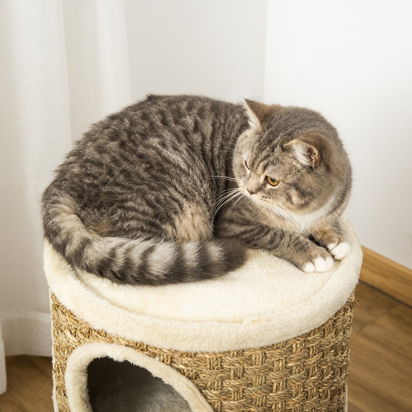 Cat Condo 3 Story Three Holes with Sisal Seaweed Scratching Cover Surface, Cat Tower for Indoor Cats, 15" x 28", Khaki and Brown Cat Towers   at Gallery Canada