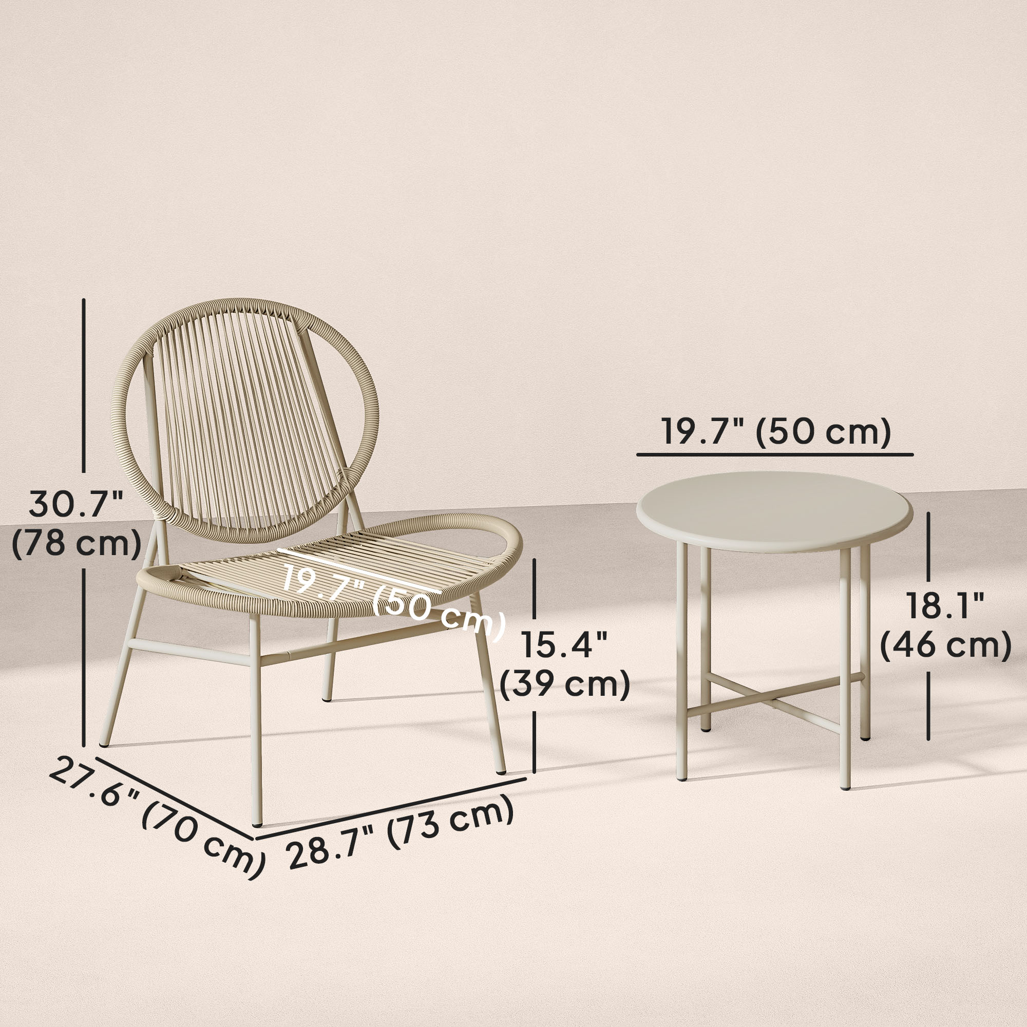 Rattan Bistro Set, 3 Pieces Wicker Patio Furniture Set, Acapulco Chairs and Steel Table for Porch, Balcony, Light Grey Bistro Sets at Gallery Canada