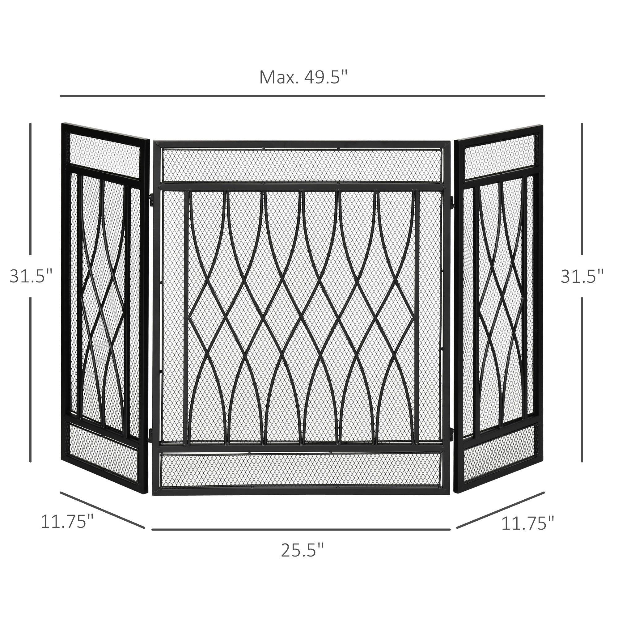 3-Panel Metal Mesh Fireplace Screen, Decorative Fire Spark Guard Cover, 49.5