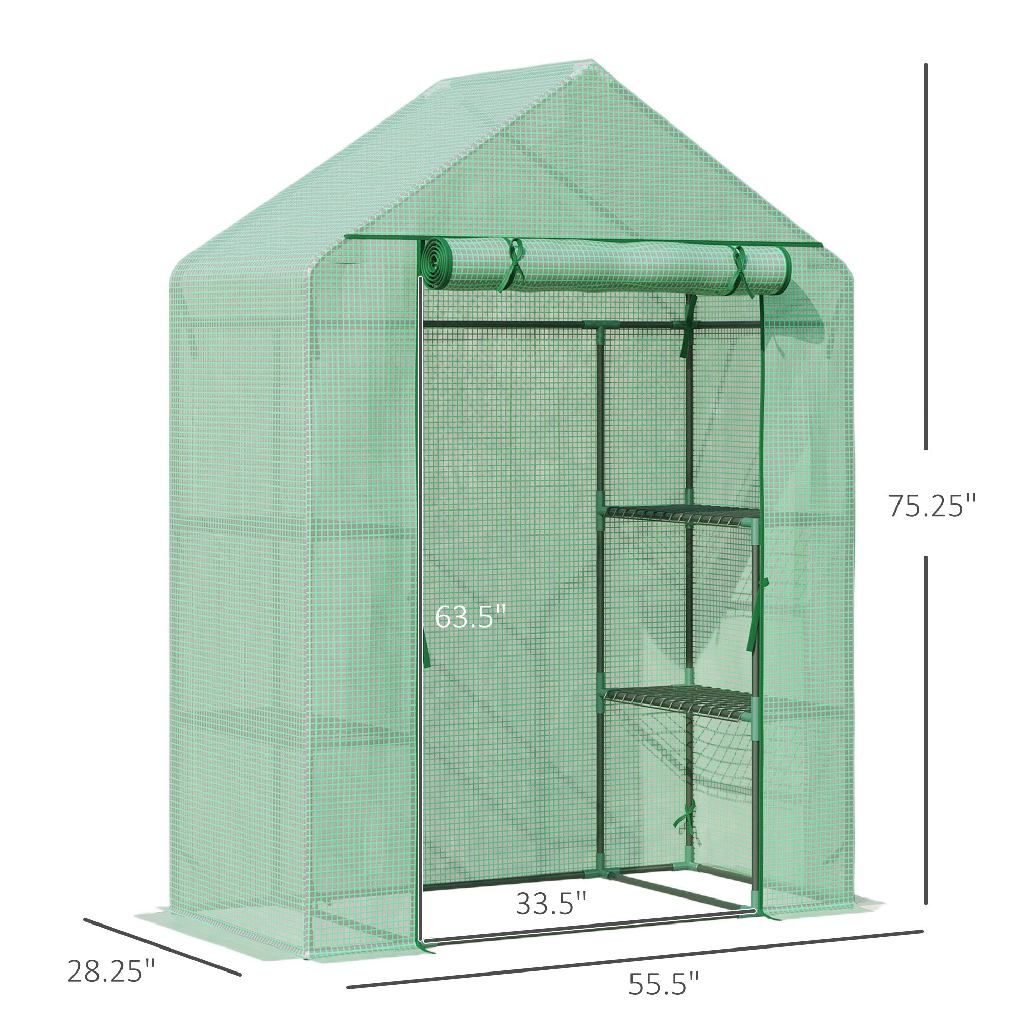 Walk In Greenhouse for Outdoor, Portable Gardening Plant Grow House with 2 Tier Shelf, Roll-Up Zippered Door, PE Cover, 55