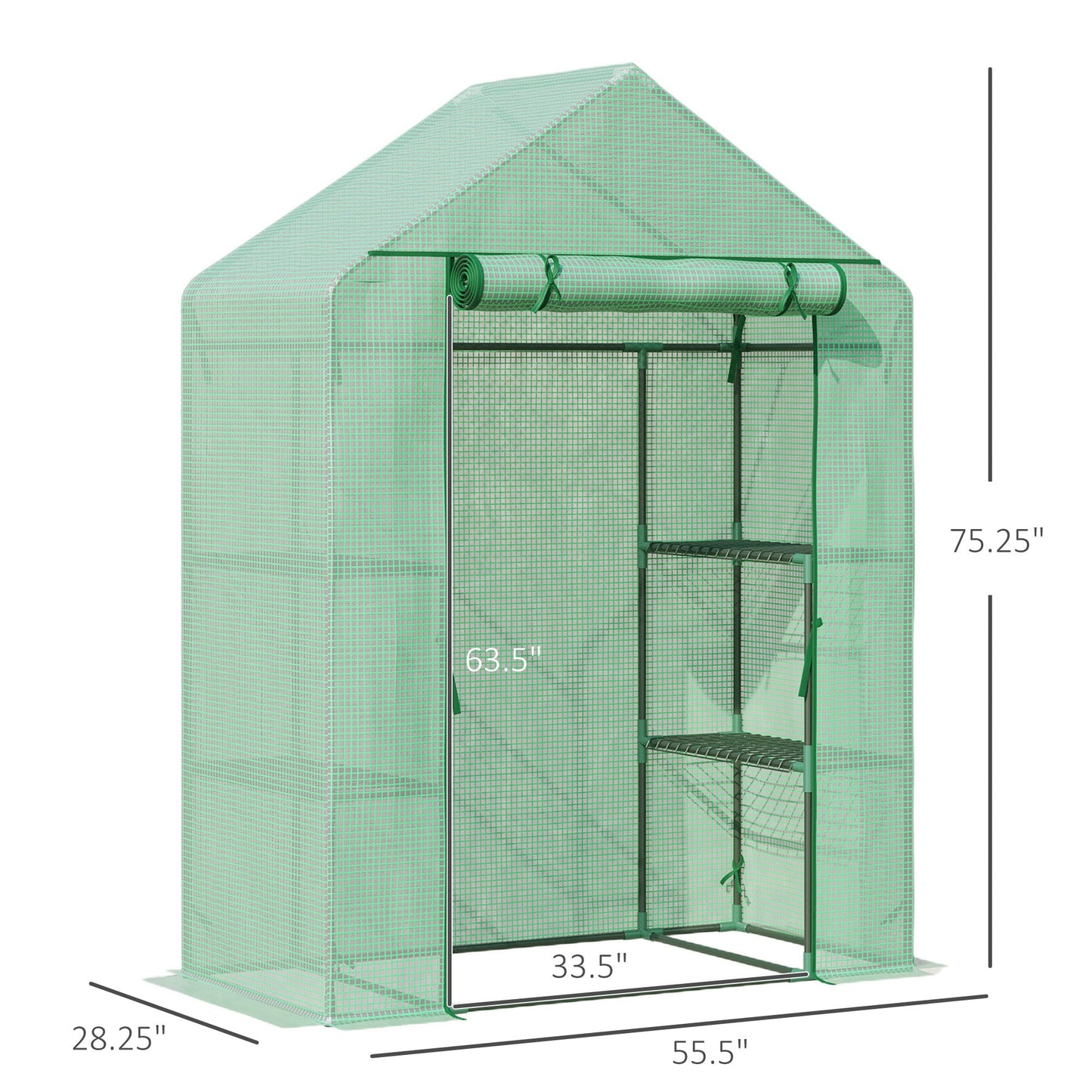 Walk In Greenhouse for Outdoor, Portable Gardening Plant Grow House with 2 Tier Shelf, Roll-Up Zippered Door, PE Cover, 55" W x 28" D x 75" H, Green Walk In Greenhouses   at Gallery Canada