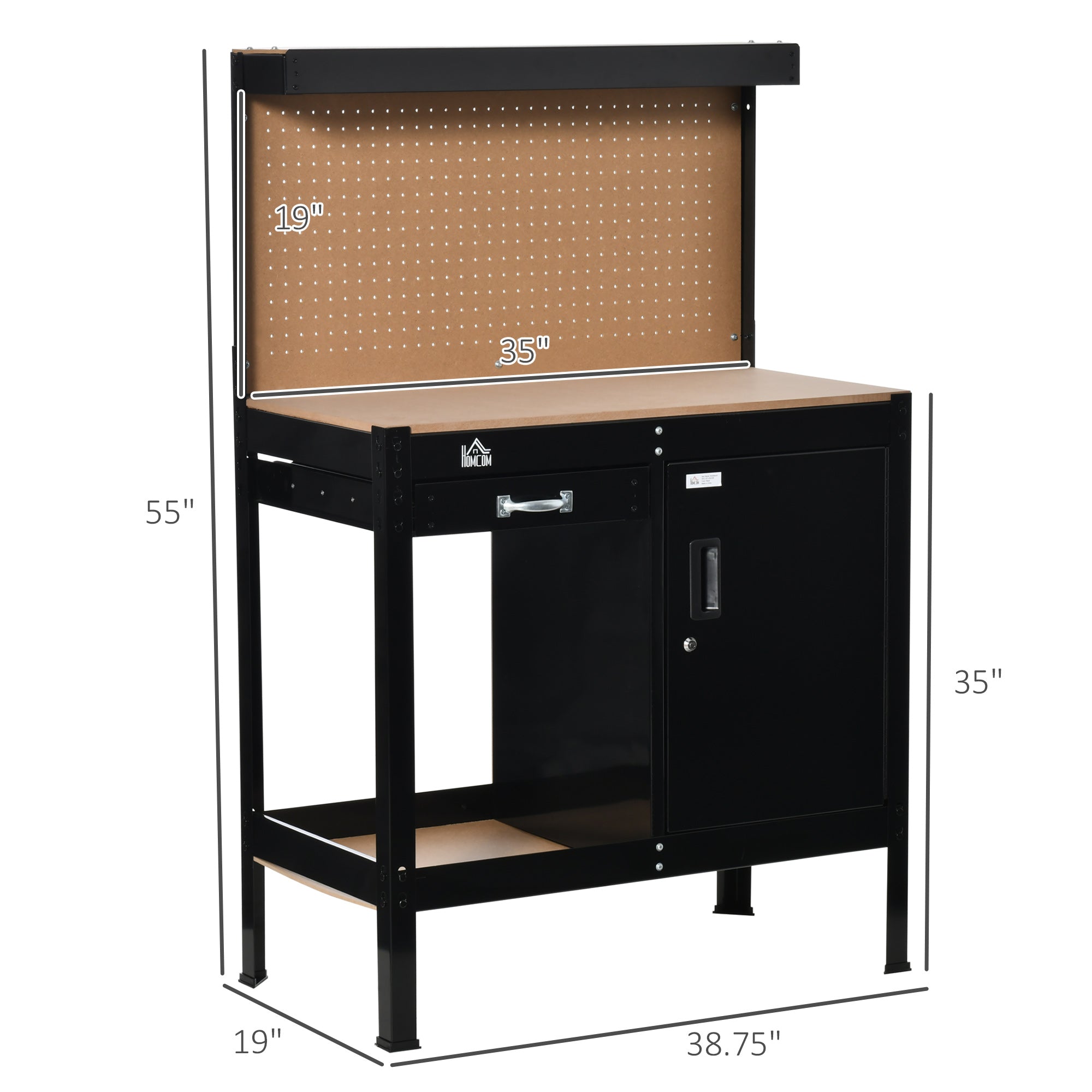Multipurpose Tool Workbench for Garage, Garage Bench with Storage Drawer, Peg Board, Lockable Cabinet Office Desks & Work Stations at Gallery Canada