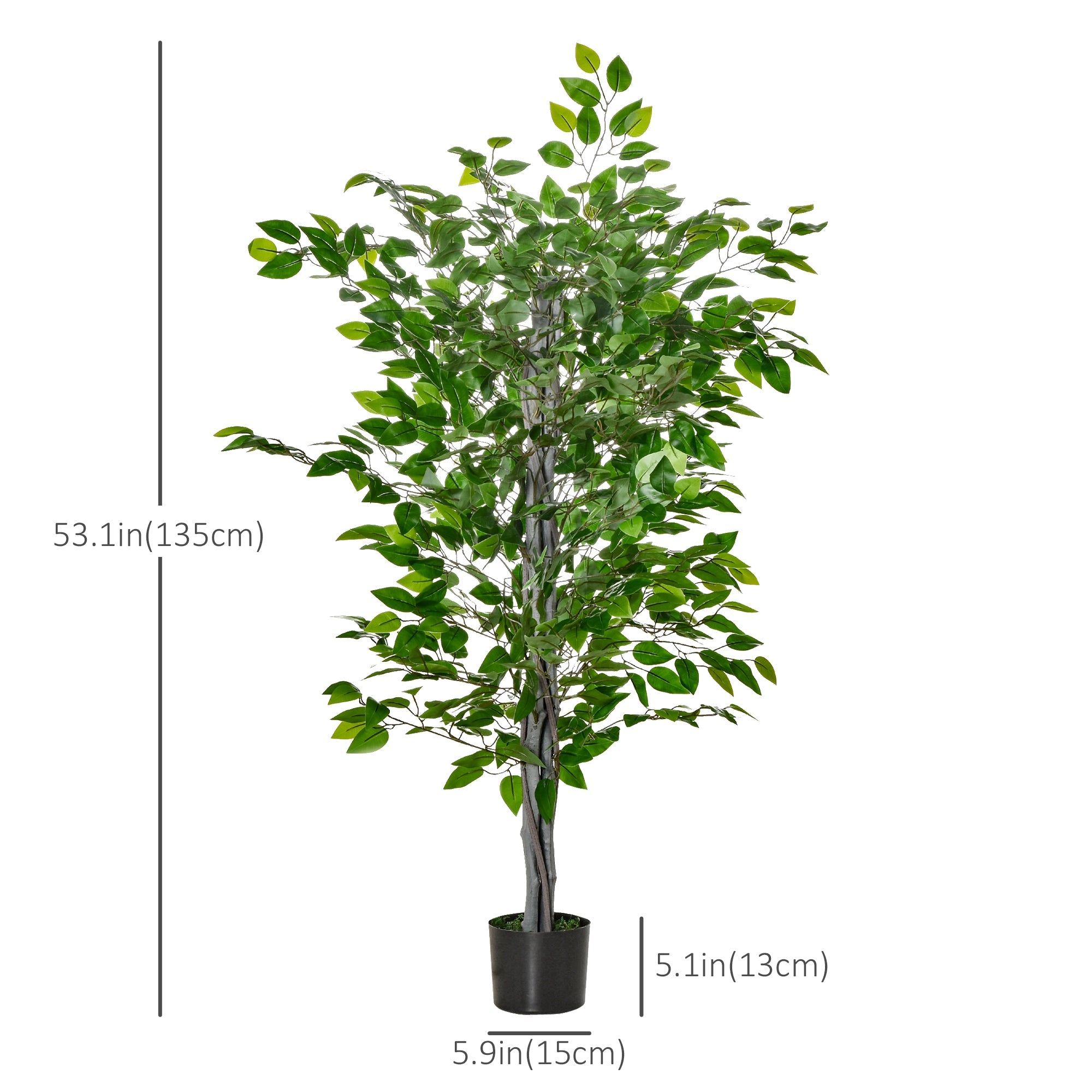 4.5ft Ficus Artificial Plant with Realistic Leaves, Potted Fake Tree for Home Office Indoor Outdoor Decor, Green Artificial Trees   at Gallery Canada