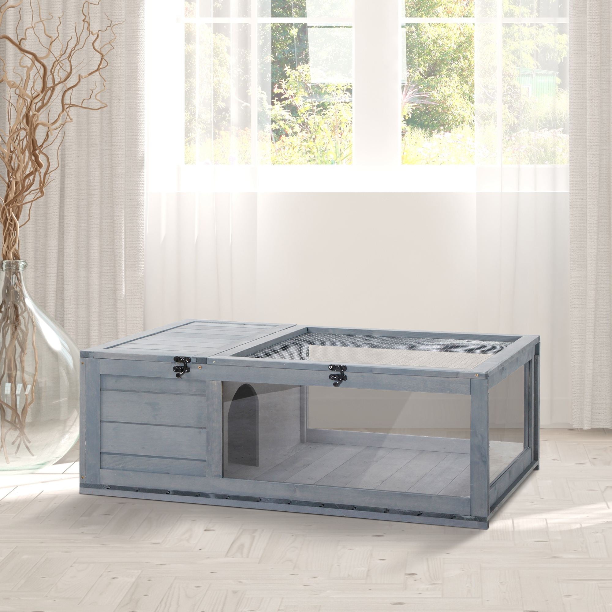 Wood Tortoise House for Lizards, Geckos, Indoor Outdoor Use, 35.8