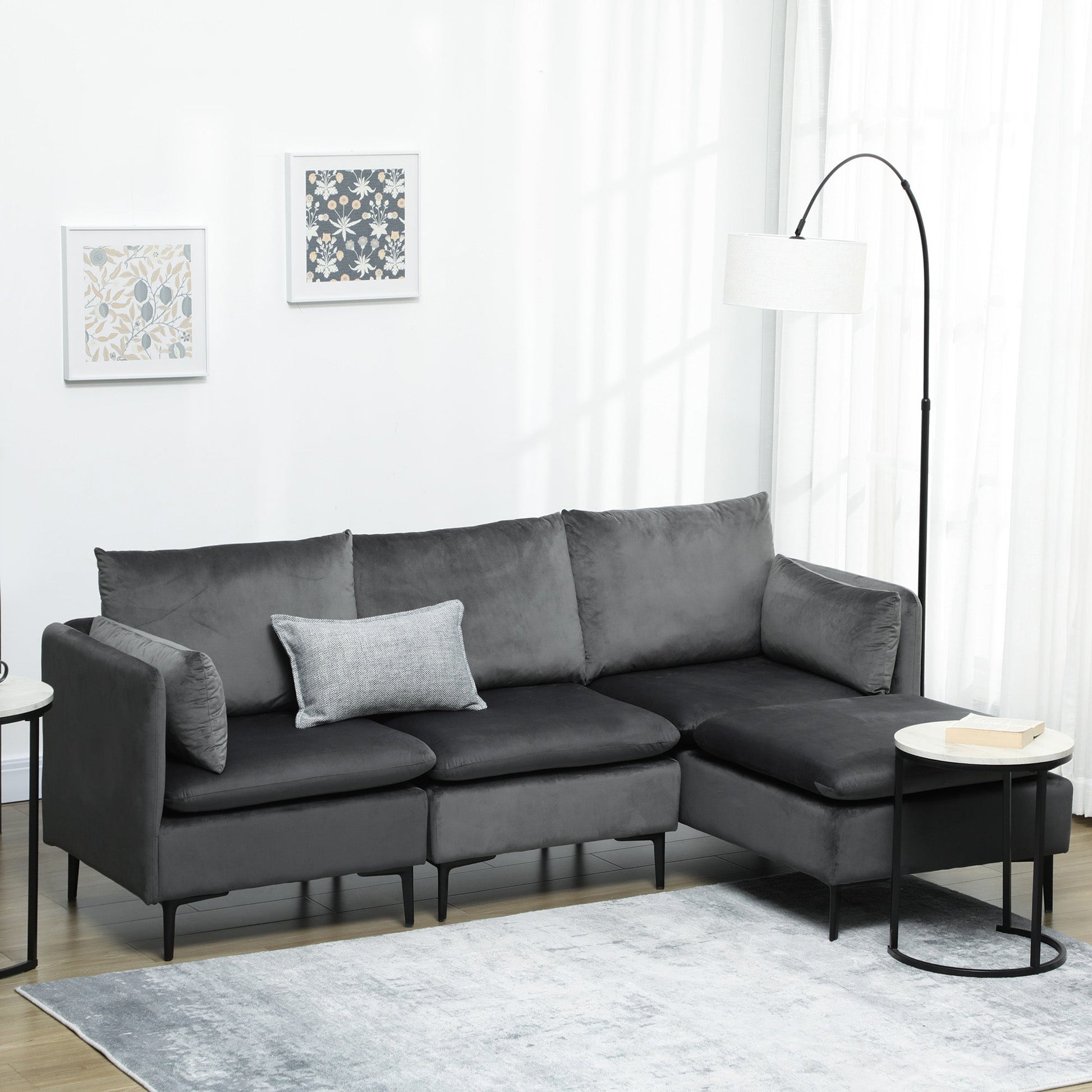 Convertible Sectional Sofa Couch, Modern L-Shaped Couch, 3 Seater Sofa with Reversible Ottoman for Living Room, Apartment, Small Space, Grey 3-Seater Sofas   at Gallery Canada