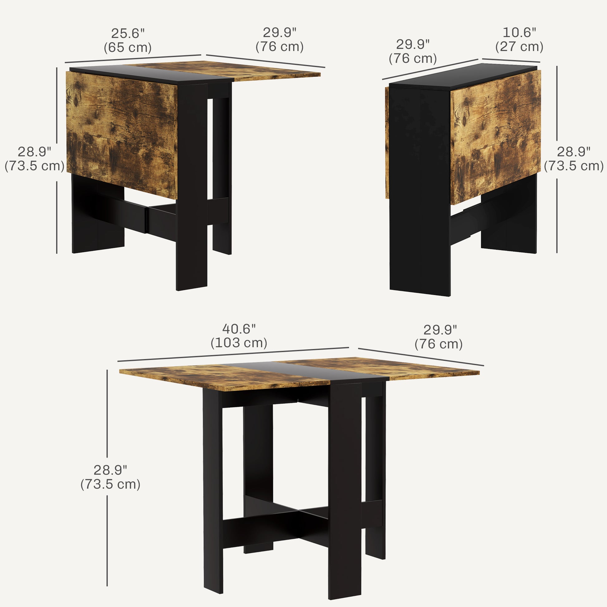 Drop Leaf Dining Table Wood Folding Table Multi-Use Side Table Dining Desk Space Saving Table, Rustic Brown and Black Bar Tables & Dining Tables   at Gallery Canada