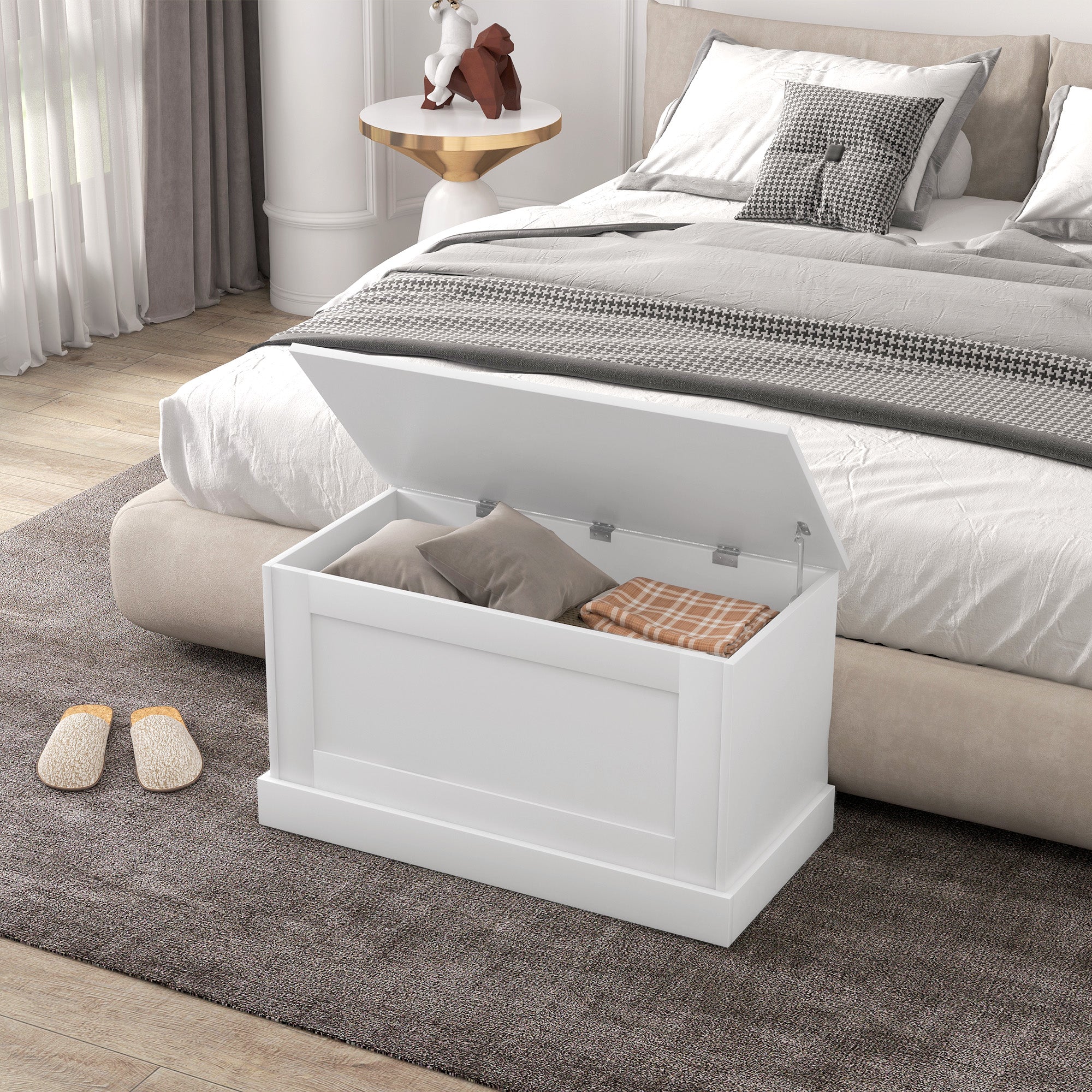 31.5 Inches Storage Chest, Storage Trunk with Safety Hinge, Wooden Box for Living Room, White Wood Grain Storage Cabinets at Gallery Canada