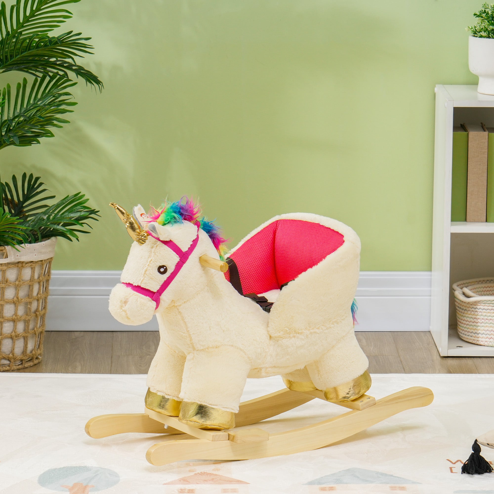 Rocking Horse Unicorn with Sound, Safety Belt, Wooden Base, for 18-36 Months Rocking Horses at Gallery Canada