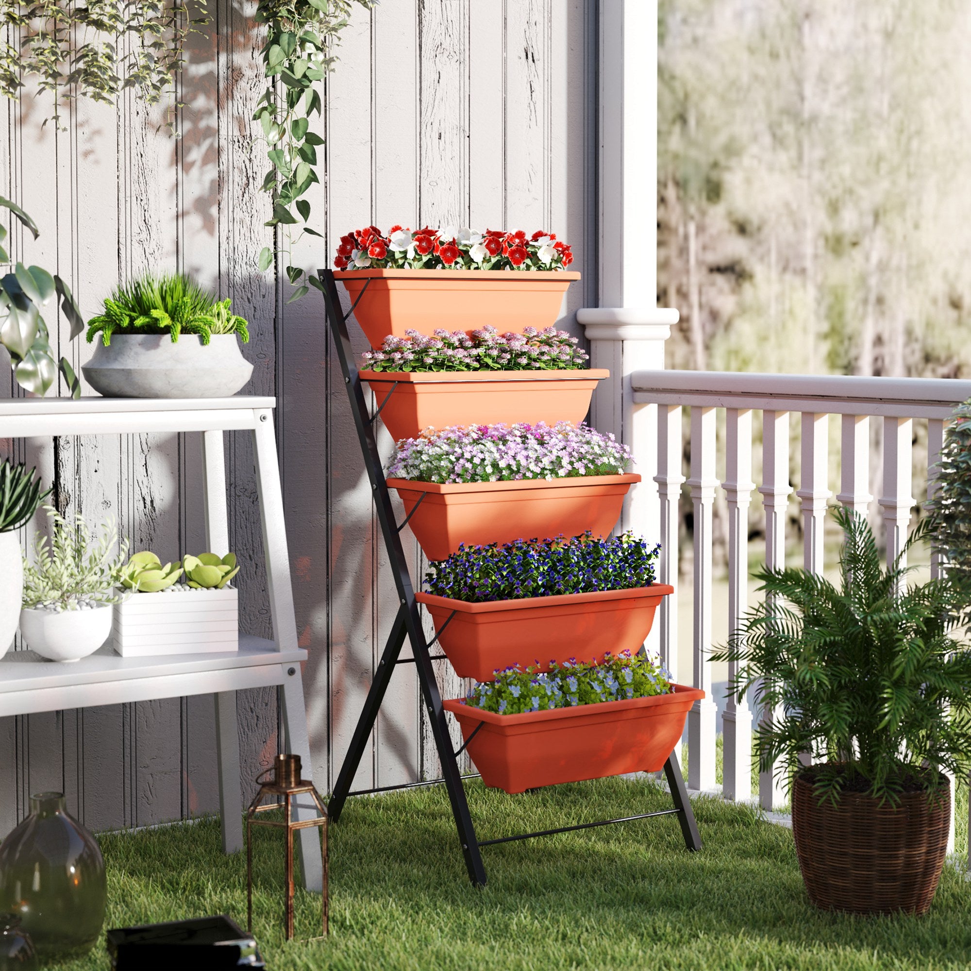 5-Tier Raised Garden Bed Plant Stand Flower Pots with Leaking Holes Red Plant Stands at Gallery Canada