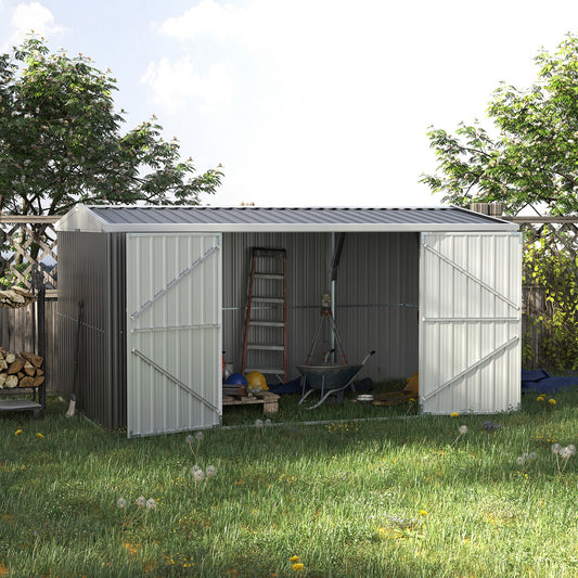 14' x 8' Galvanized Steel Storage Shed, Garden Shed with Lockable Doors, Air Vents for Backyard, Patio and Lawn, Grey Sheds at Gallery Canada