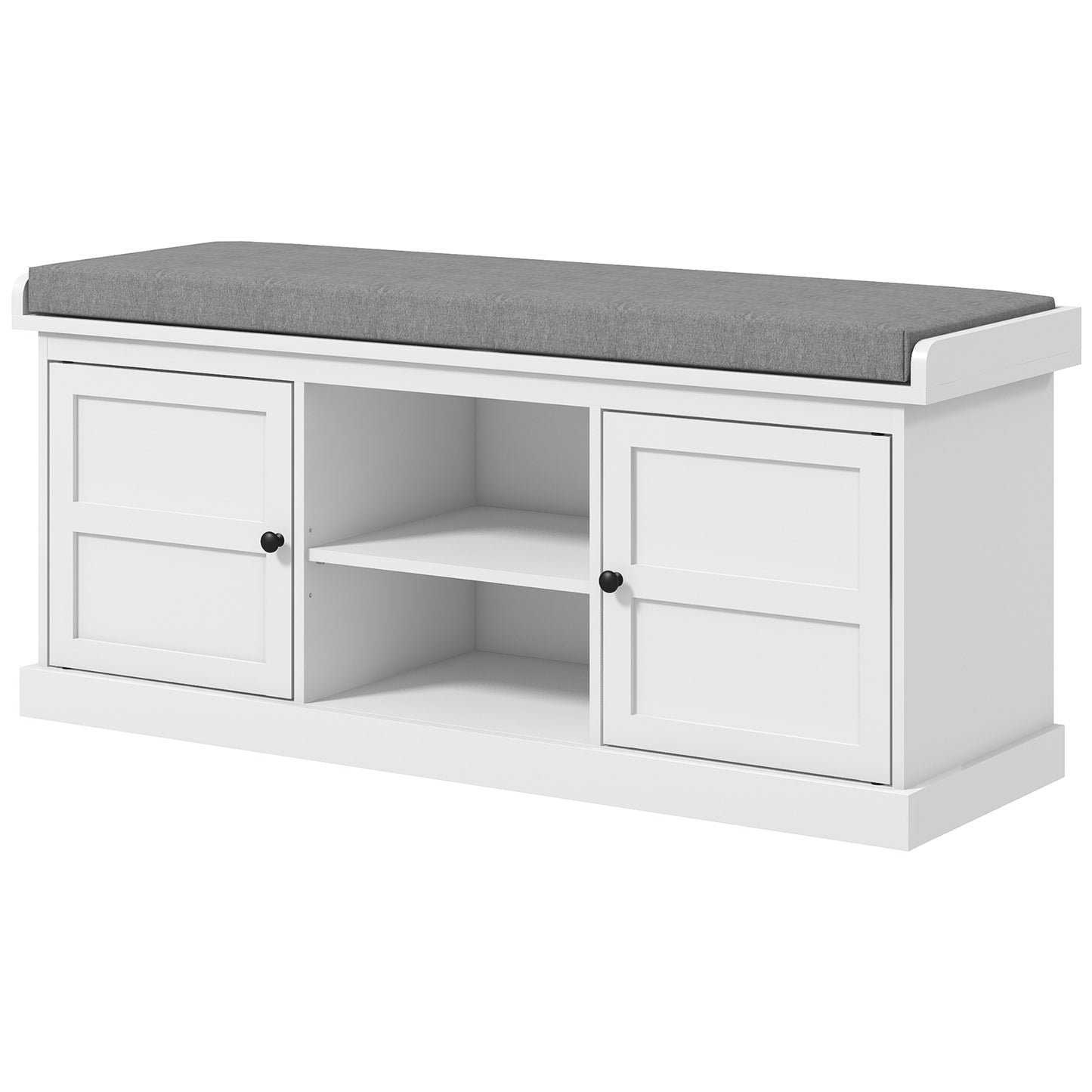 Shoe Storage Bench with Cushioned Seat, Entryway Bench Seat with 2 Cabinets and Adjustable Shelf for Hallway, White Shoe Storage Cabinets & Racks at Gallery Canada