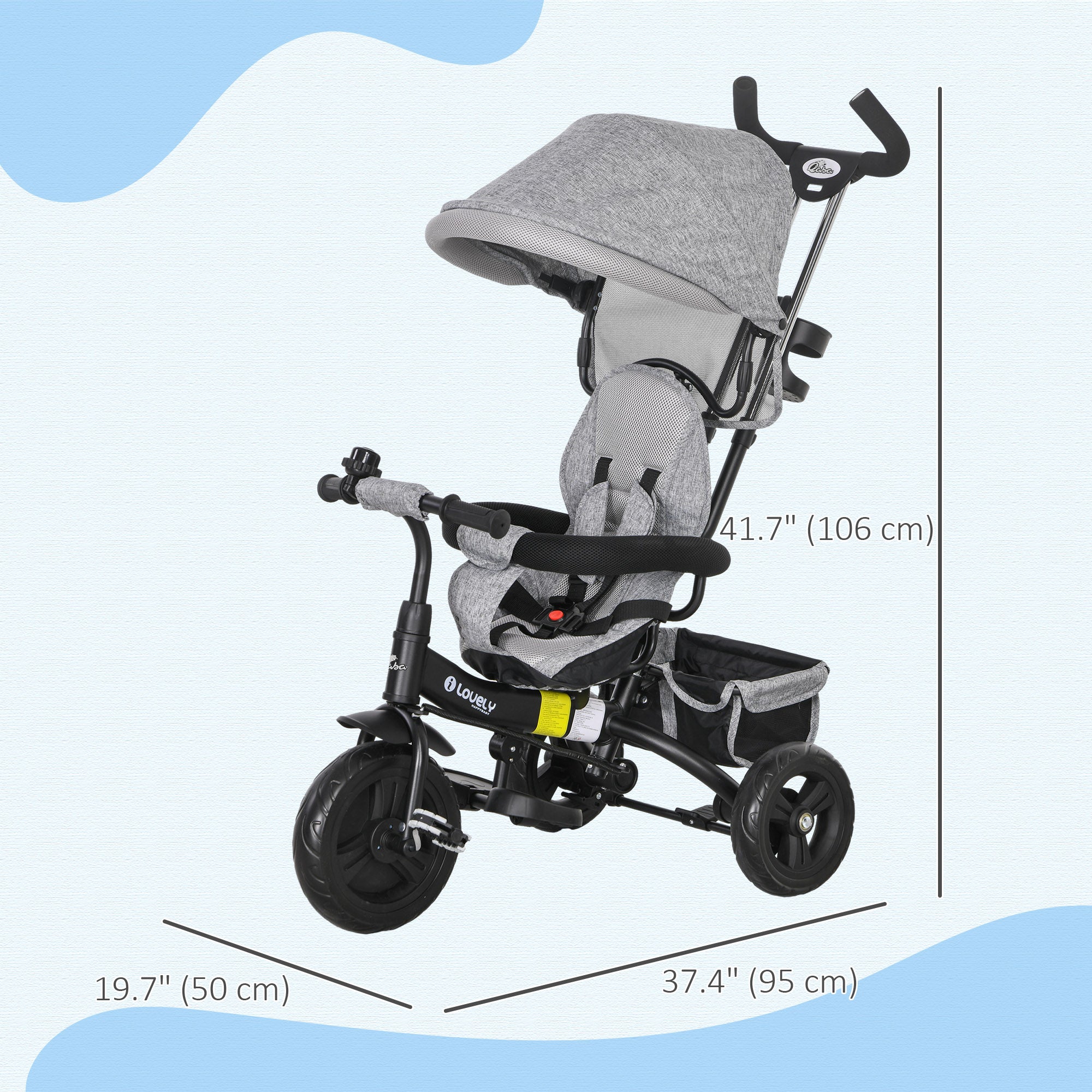 4 in 1 Toddler Tricycle Stroller with Basket, Canopy, 5-point Safety Harness, for 12-60 Months, Grey Tricycles for Kids   at Gallery Canada