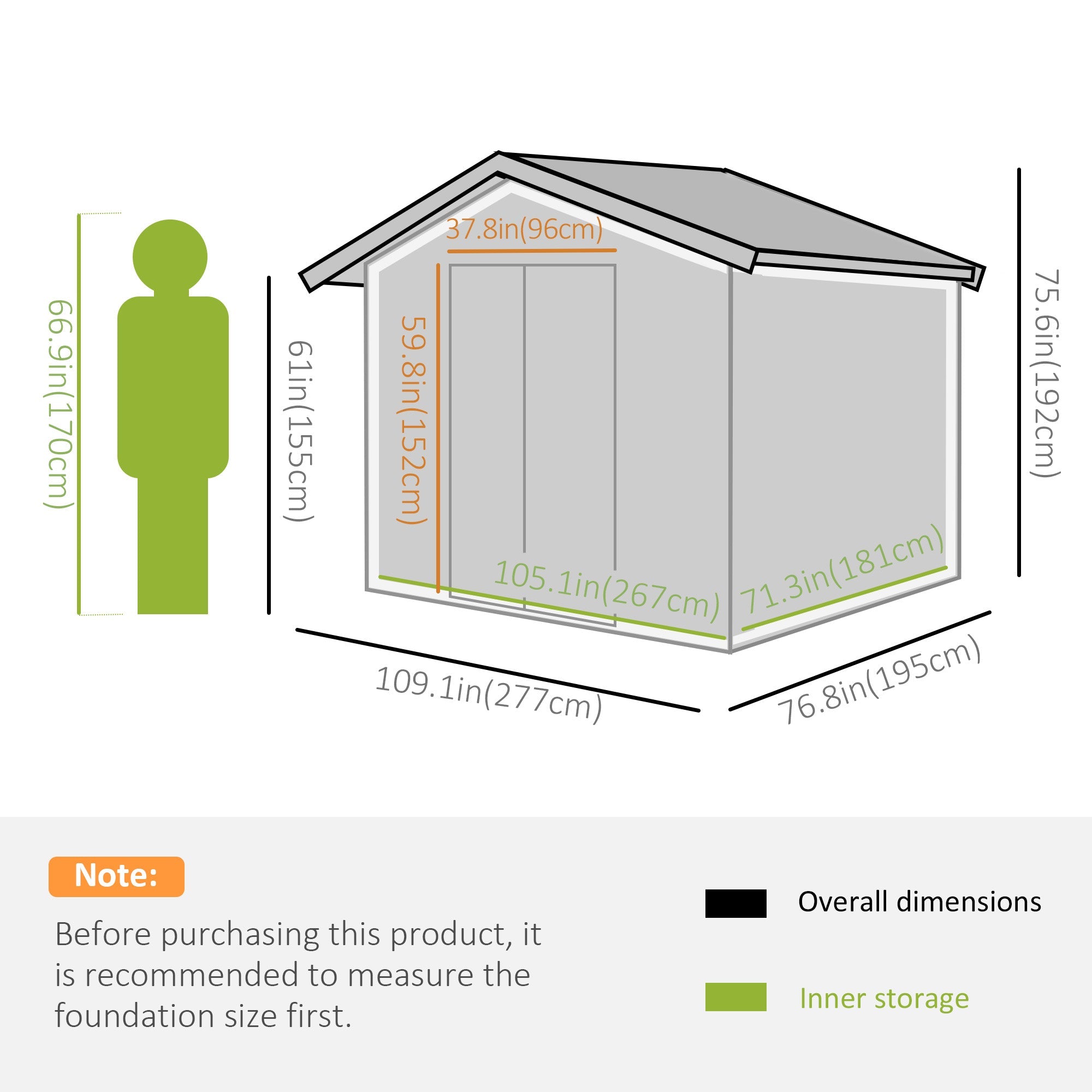 9.1'x6.4'x6.3' Garden Storage Shed w/ Floor Foundation Metal Tool Storage House w/ Double Doors Light Green Sheds   at Gallery Canada